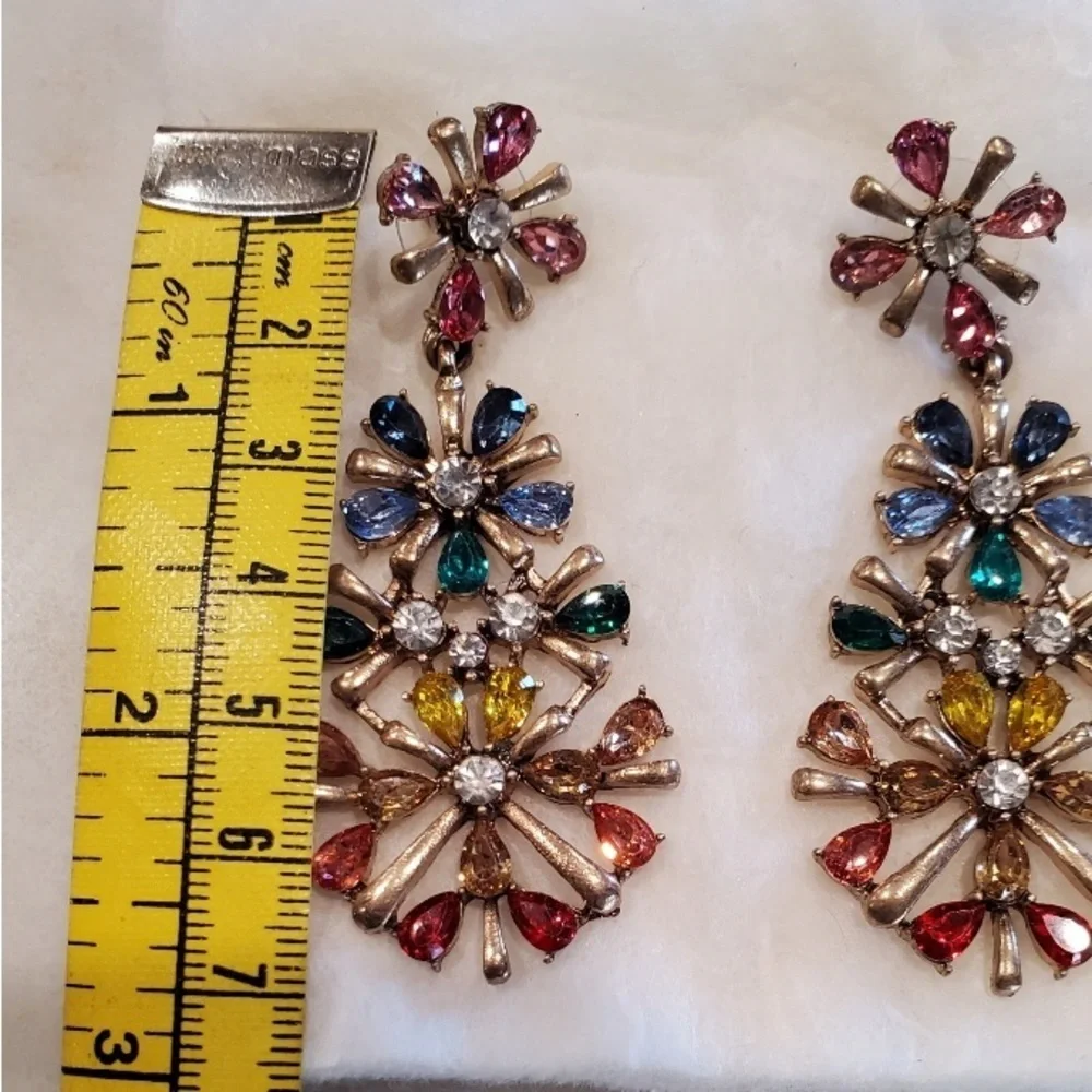 Multicolor Rhinestones Dangly Earrings Pierced Ears